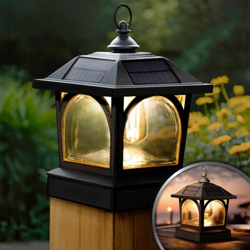 Post Cap Light Matte Black Arched Windows Solar Carriage Design
