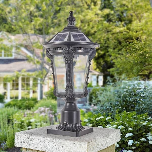 Post Light Solar Powered Pier Mount Scrollwork Traditional Light