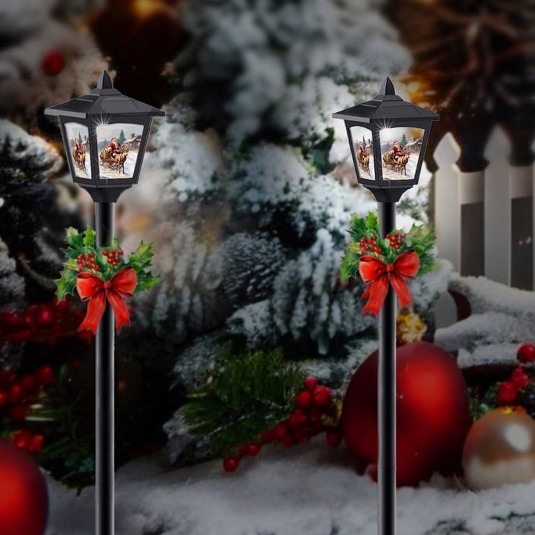 Post Light Solar Powered Santa Reindeer Graphic Festive Ribbon Lantern
