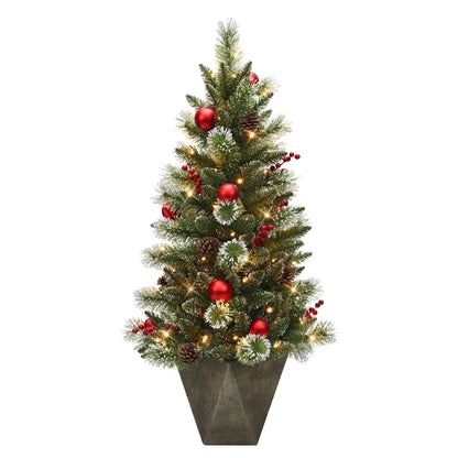 Potted Christmas Tree Geometric Planter Frosted Tips Decorated