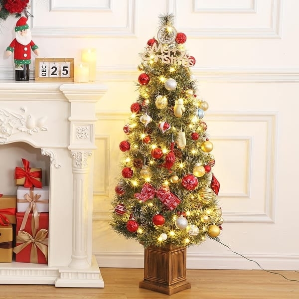 Pre-lit Christmas Tree Wood Pedestal Base Slim Profile