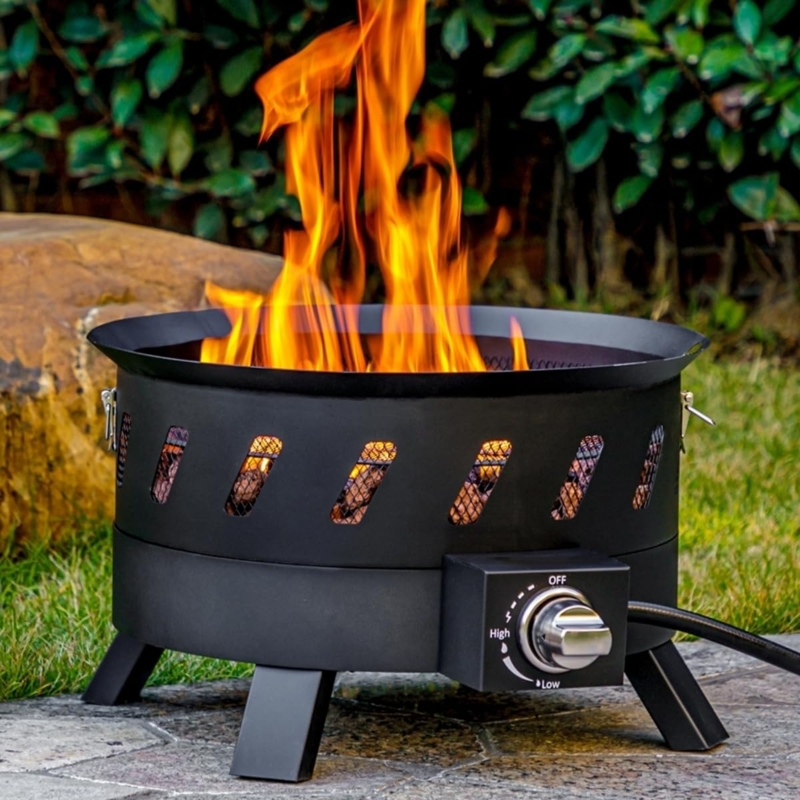 Propane Fire Pit Portable Matte Black Mesh Vents for Patio