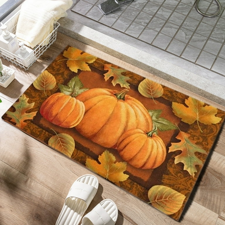 Pumpkin Print Seasonal Floor Mat, Low Profile with Harvest Color Palette