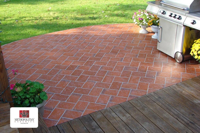 Quarry Tile: Herringbone Pattern, Mixed Material Flooring, Terracotta, Matte