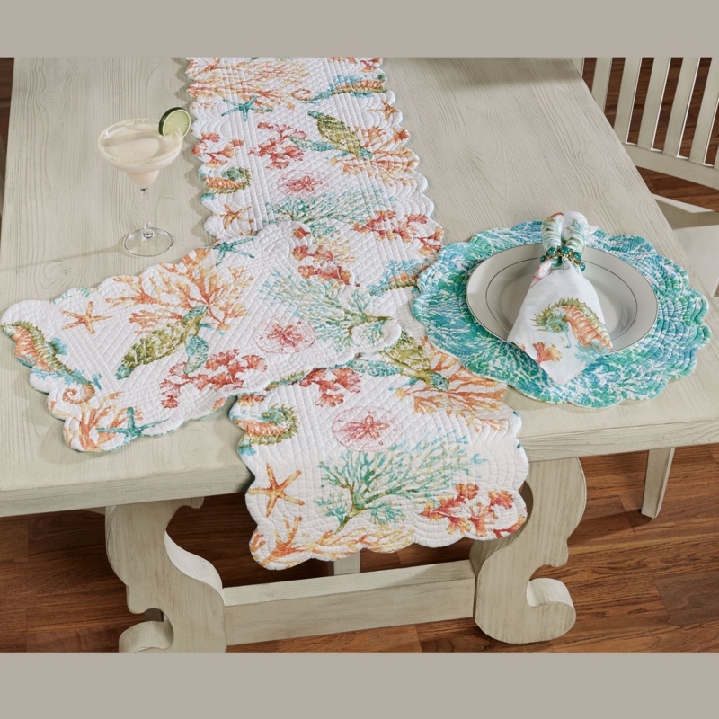 Quilted Coastal Table Runner with Scalloped Edges
