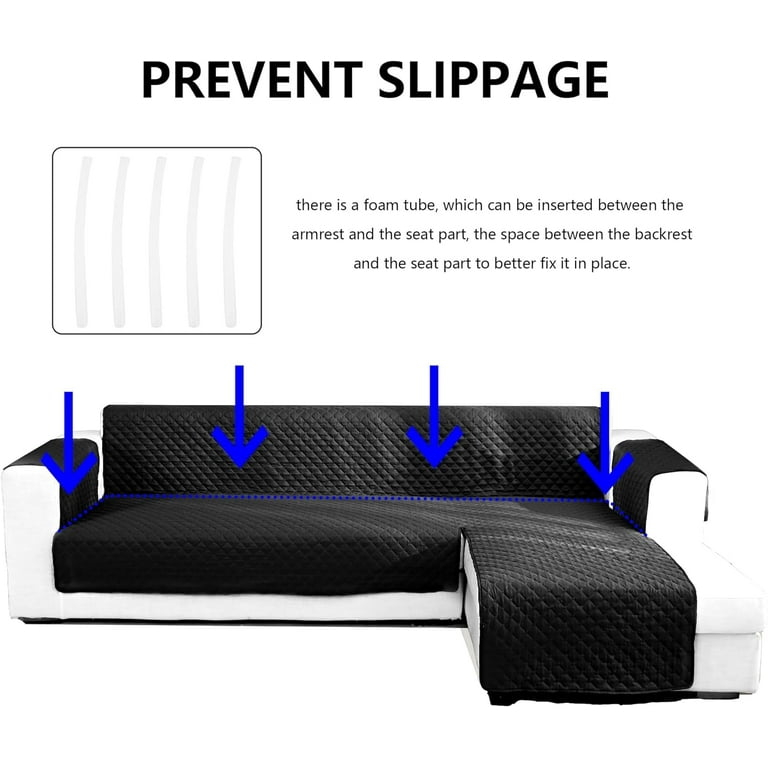Quilted Sectional Slipcover Black with Foam Inserts
