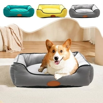 Rectangular Bolster Pet Bed, Contrasting Piping, Gray