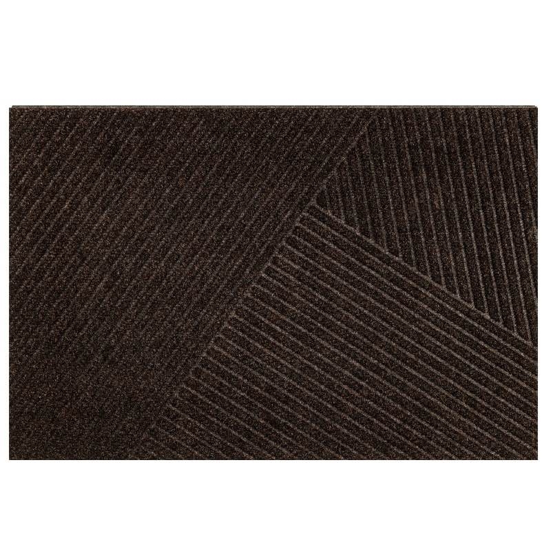 Rectangular Doormat Dark Brown Embossed Diagonal Stripes Modern
