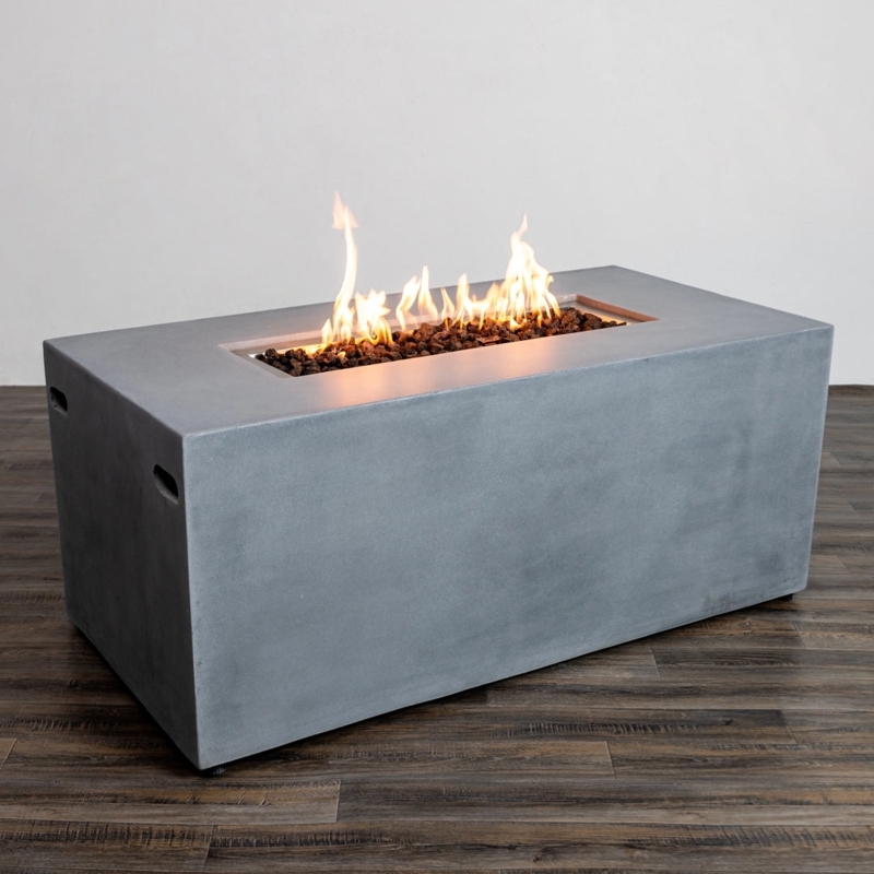 Rectangular Gas Fire Pit Concrete Gray Integrated Side Handles