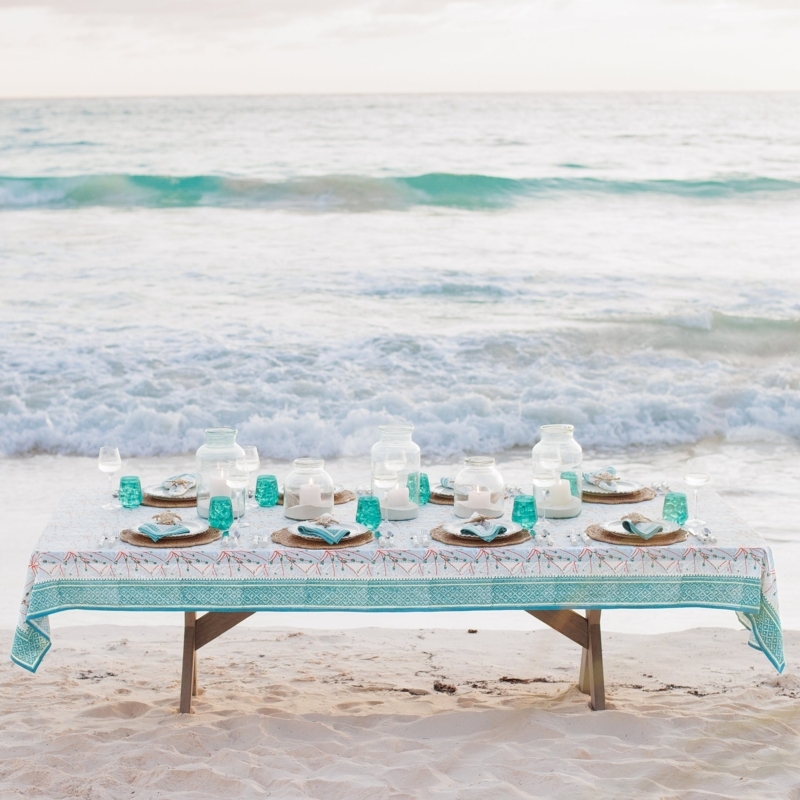 Rectangular Sea Fan Tablecloth with Turquoise Border