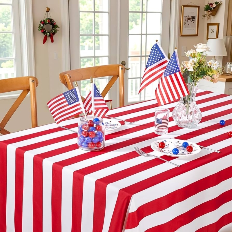 Rectangular Tablecloth Bold Red White Stripes Patriotic Styling Americana