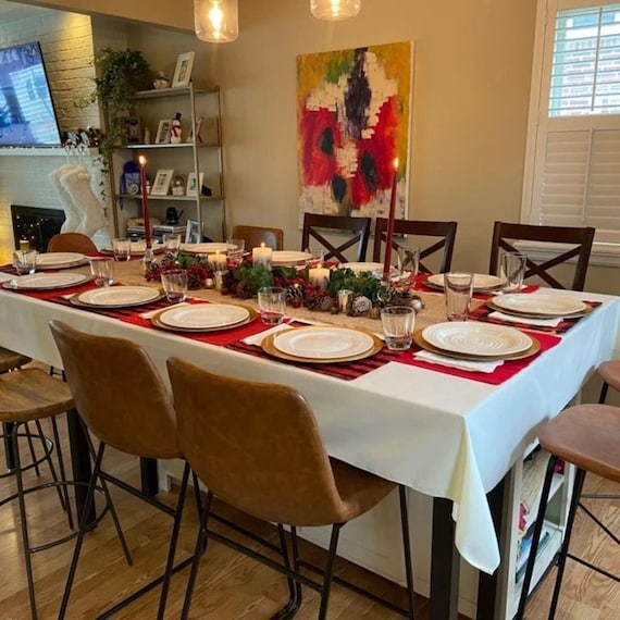 Rectangular Tablecloth White Floor-Length, Festive Holiday