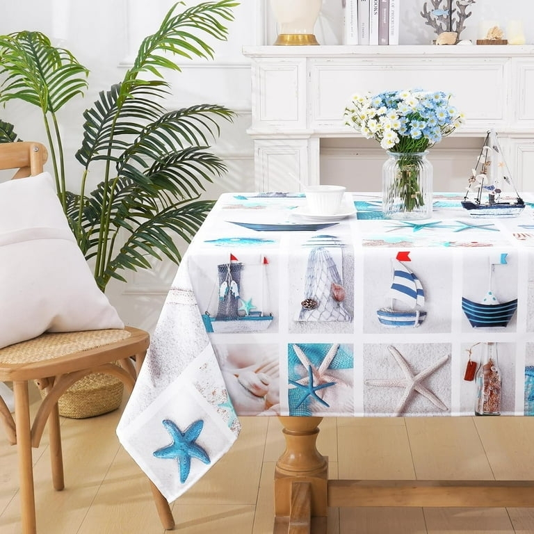 Rectangular Tablecloth with Nautical Vignette Grid Pattern