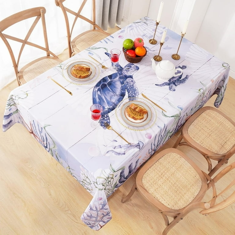Rectangular Tablecloth with Watercolor Sea Turtle Print