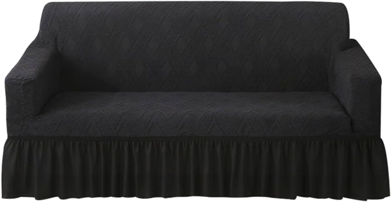 Retro Style Ruffled Sofa Slipcover Diamond Jacquard