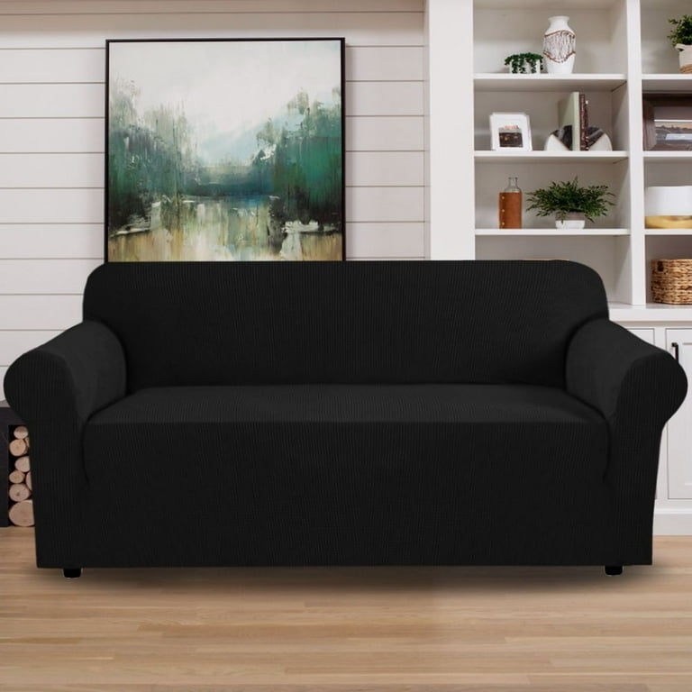 Ribbed Texture Couch Cover Rolled Arms Stretch