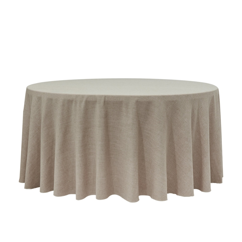 Round Beige Linen Look Tablecloth, Panama Weave Texture