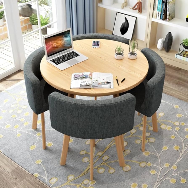 Round Dining Table Set Nesting Design Charcoal Gray Scandinavian Style