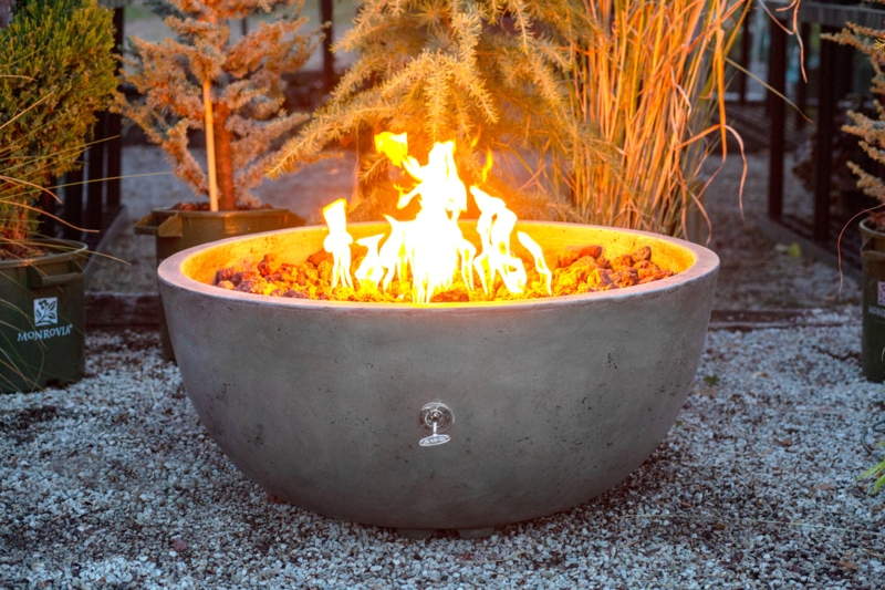 Round Fire Pit Bowl Pitted Surface Grey Gas Powered