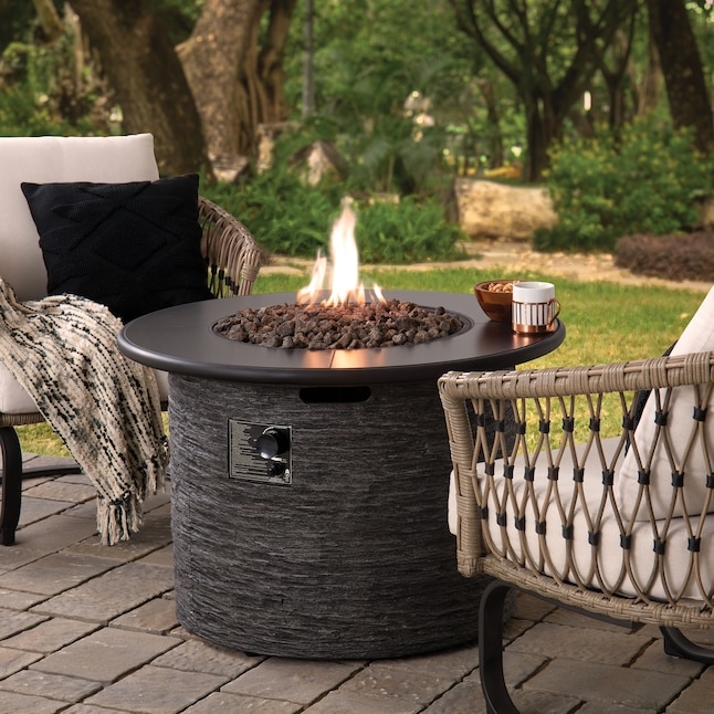 Round Gas Fire Pit Charcoal Composite Horizontal Ridges