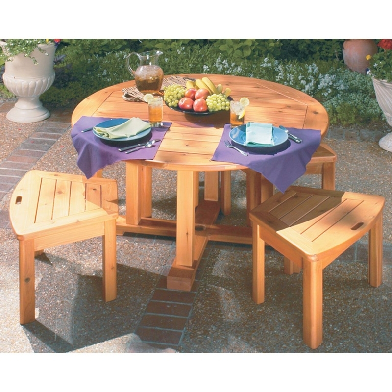 Round Patio Dining Set with Wedge-Shaped Stools for Small Garden Spaces