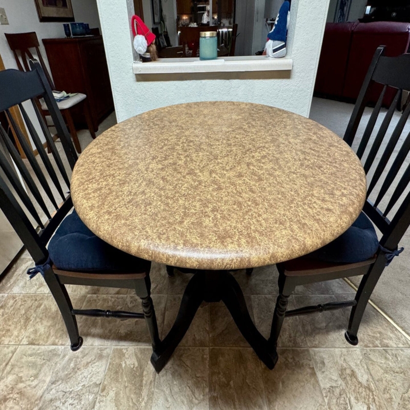 Round Table Topper Fitted Mottled Texture Camel Tan Vinyl Wipeable