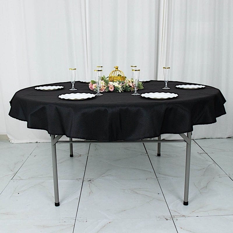 Round Tablecloth Black Smooth Polyester Formal Elegant Event Decor
