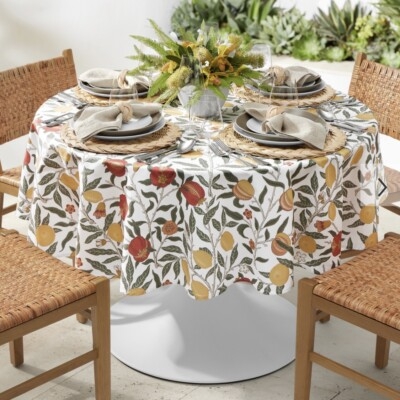 Round Tablecloth Botanical Fruit Motif Lemon Pomegranate Garden Print
