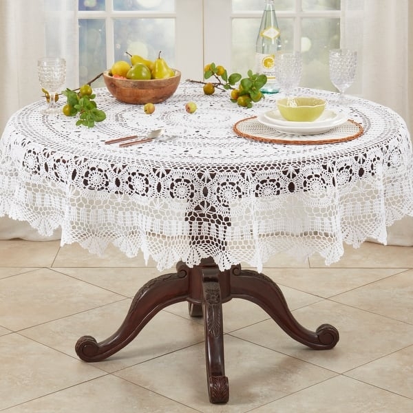 Round Tablecloth Circular Scalloped Edge, Traditional Farmhouse Decor