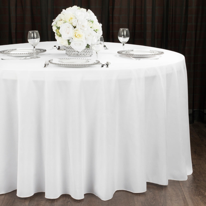 Round Tablecloth Formal White Floor Length Polyester