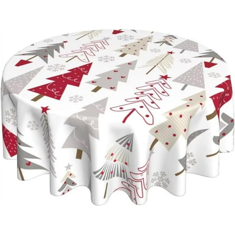 Round Tablecloth Graphic Christmas Tree Print Modern Festive Holiday