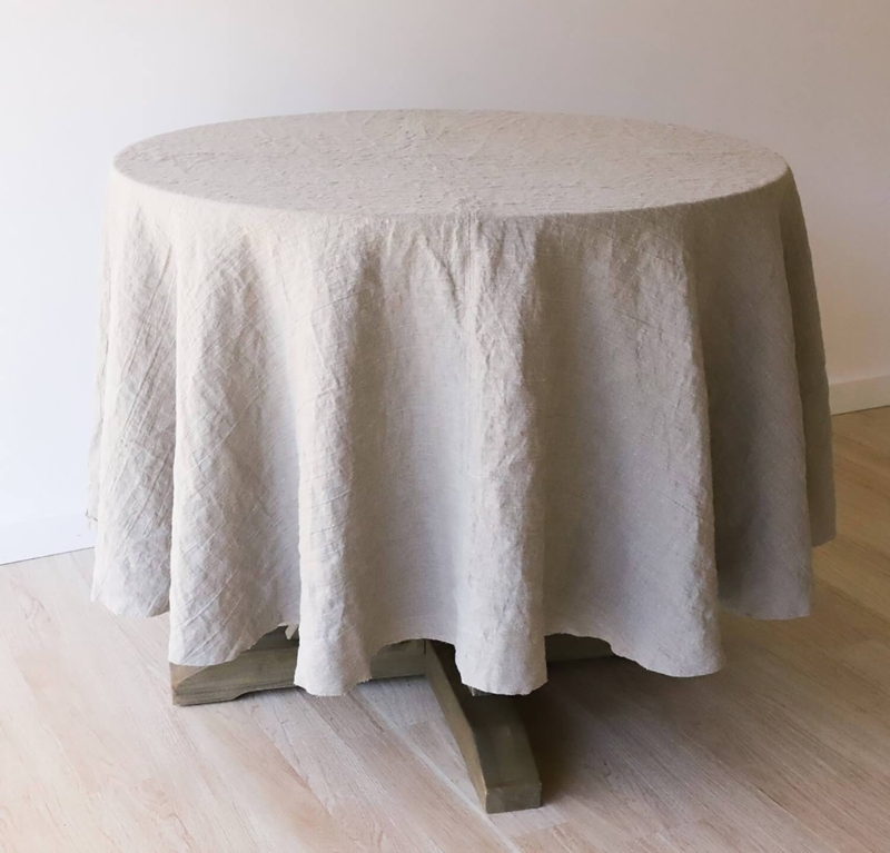 Round Tablecloth Heavyweight Linen Oatmeal Slubby Minimalist Decor