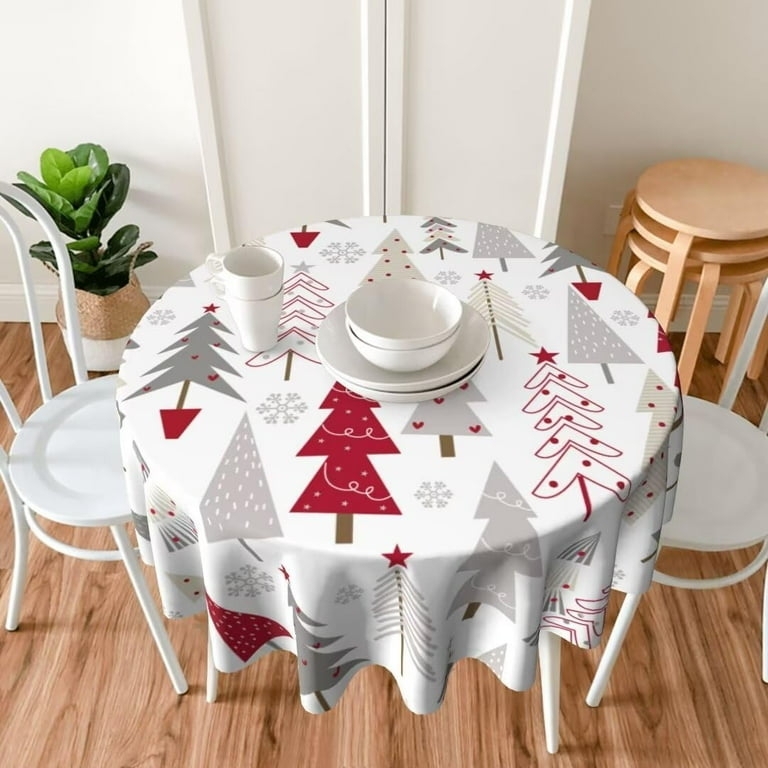 Round Tablecloth Minimalist Red Grey Graphic Print Scandinavian Holiday
