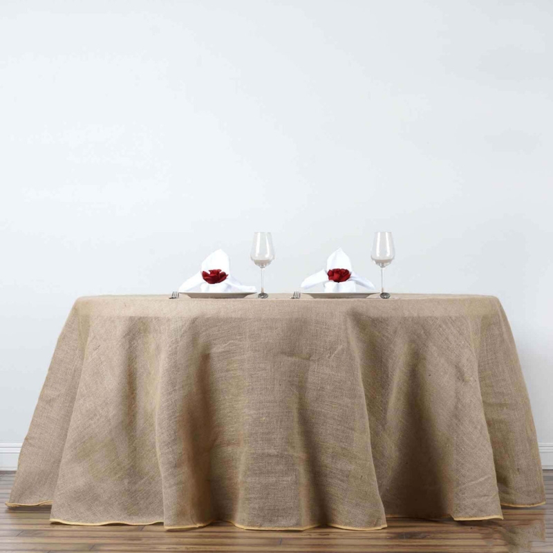 Round Tablecloth, Natural Burlap Texture with Extra Long Floor Drape