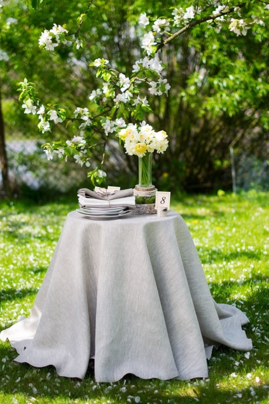 Round Tablecloth Natural Slubby Linen Floor Length Rustic Garden