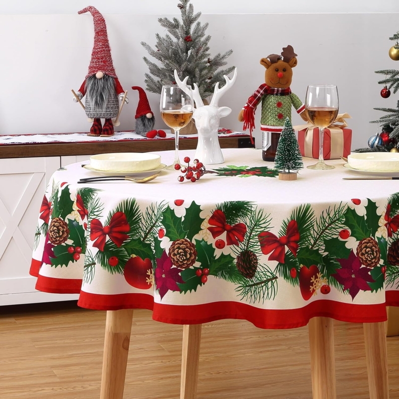 Round Tablecloth Pinecone Print Botanical Border