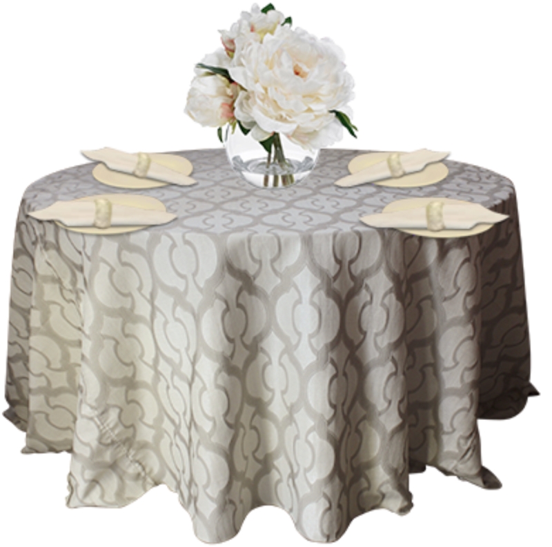 Round Tablecloth Quatrefoil Geometric Pattern Transitional Taupe