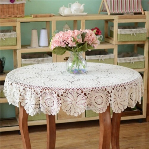 Round Tablecloth Round Silhouette Crochet, Round Handmade Lace Linens