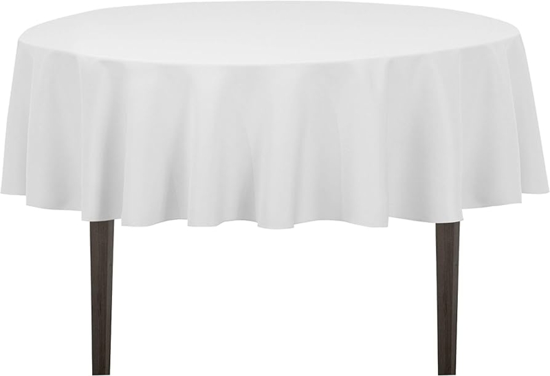 Round Tablecloth White Matte Finish Polyester Classic Soft Drape