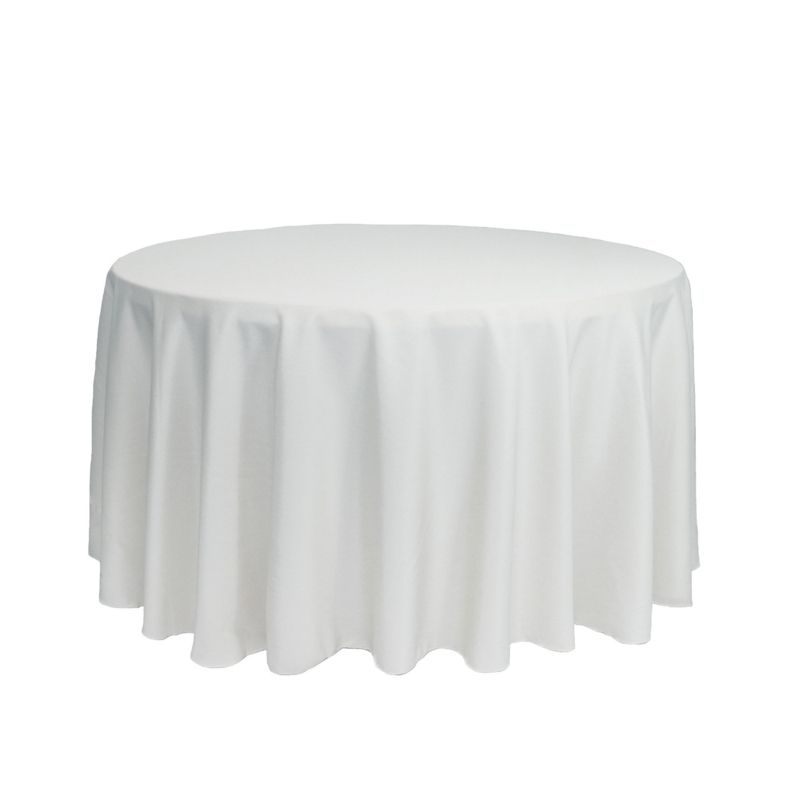 Round Tablecloth White Polyester Seamless Floor Length Draped