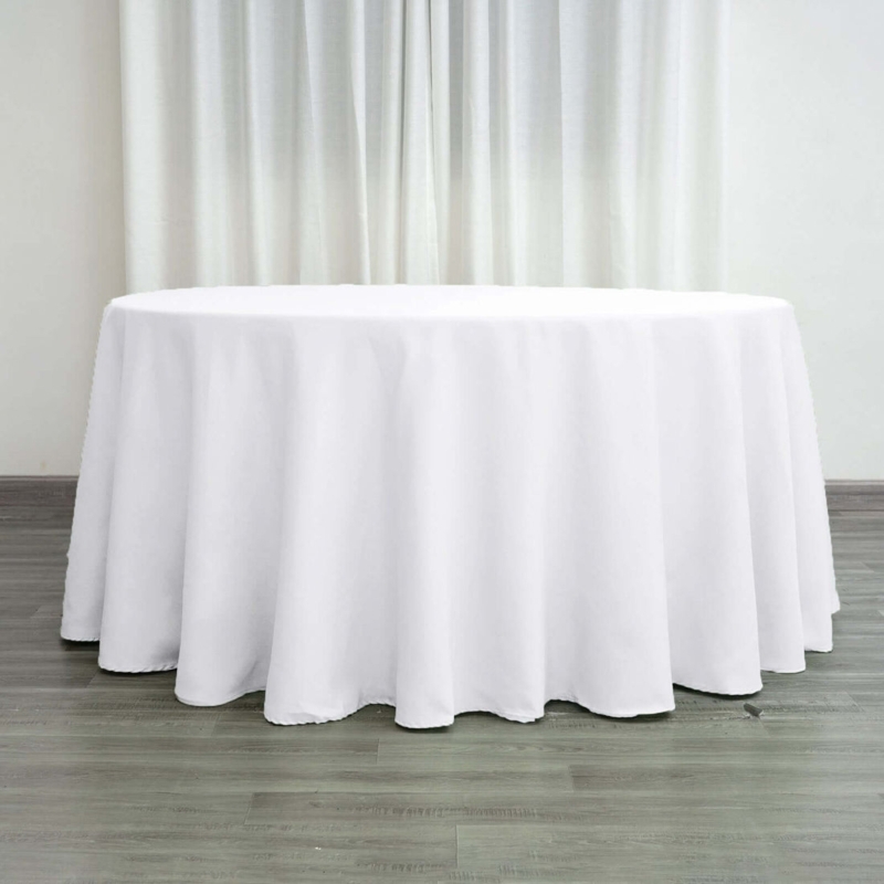 Round Tablecloth White Seamless Floor Length Polyester Puddling Drape