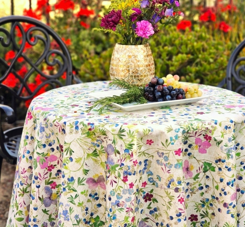Round Tablecloth Wildflower Print Coated Finish Wipeable Floral