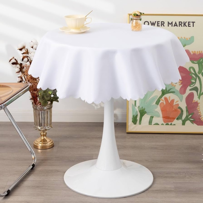 Round Tablecloth with Scalloped Edge for a Clean Minimalist Nook