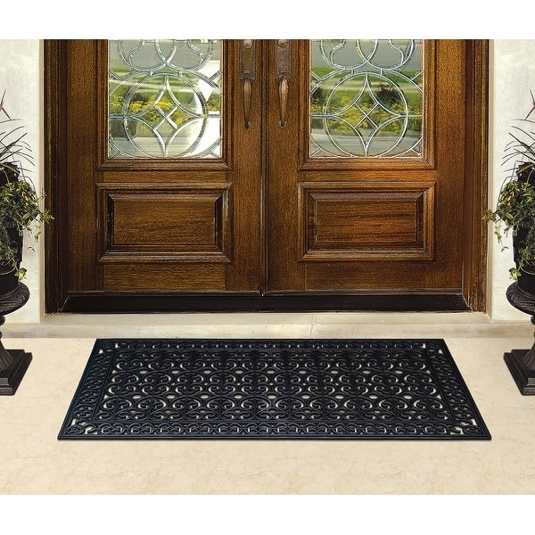 Rubber Doormat Black Paisley Cutout Design Extra Large Ornate Mat