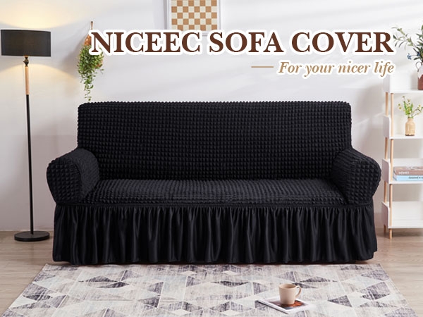 Ruffled Skirt Sofa Slipcover Waffle Knit Country Style
