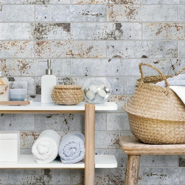 Rustic Blue Rust Wall Tile Weathered Finish Coastal Bathroom