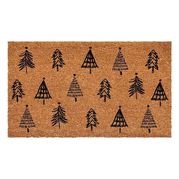 Rustic Coir Doormat with Hand Drawn Tree Pattern and Minimalist Design