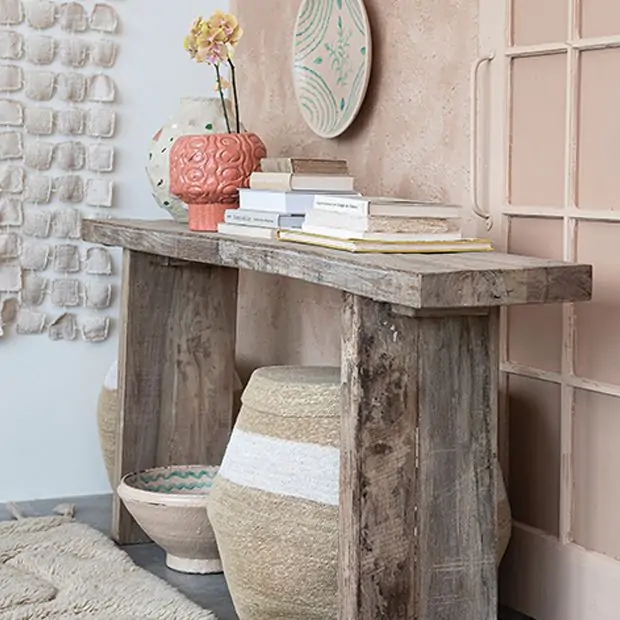 Rustic Console Table Featuring Chunky Slab Leg Construction