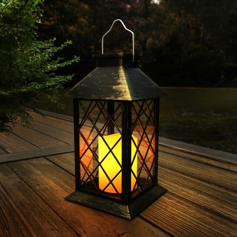 Rustic Decorative Lantern Antique Bronze Lattice Cage LED Candle