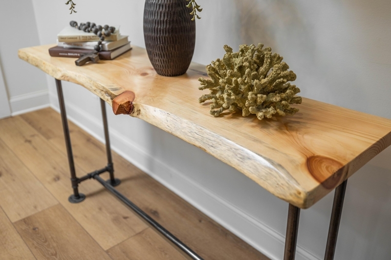 Rustic Live Edge Console Table with Dark Pipe Legs